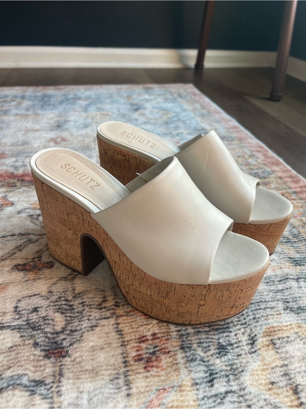 Schutz Dalle Cutout Leather & Cork Platform Sandal 6.5 hippy 70s